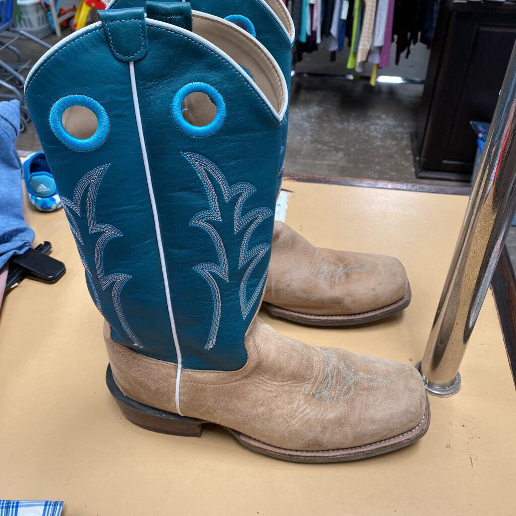 BOYS OLD WEST BOOTS DK TEAL/TAN BOOTS 6