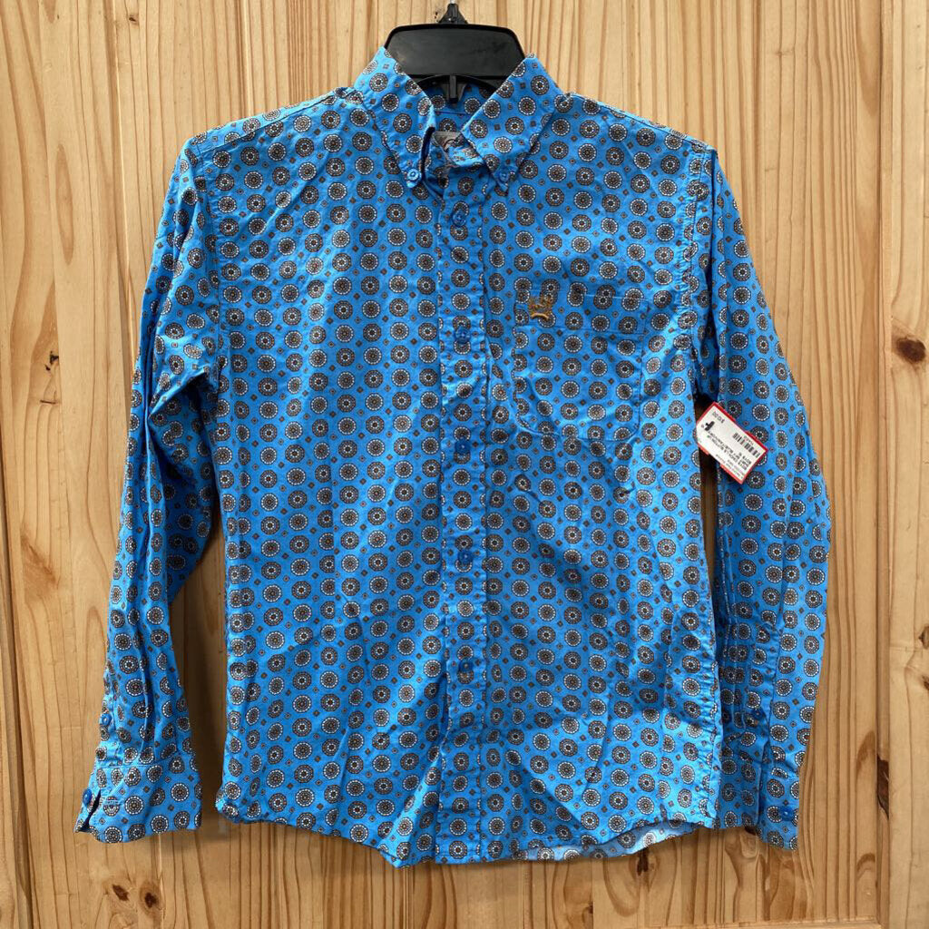 BOYS CINCH LS BUTTON UP SHIRT SKY BLUE/TAN/IVORY M 10