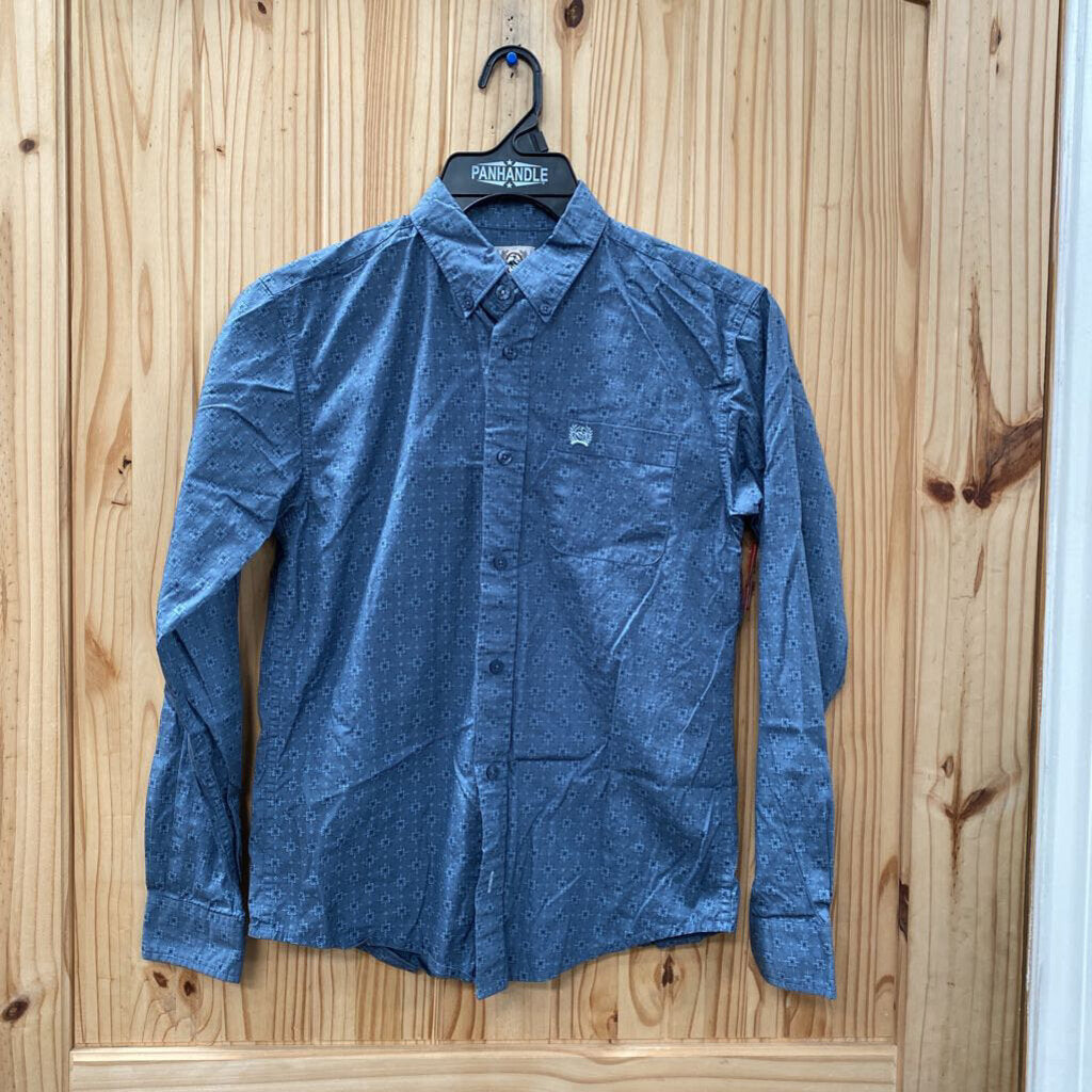 BOYS CINCH LS TEAL BUTTON UP SHIRT W/DESIGN L 12