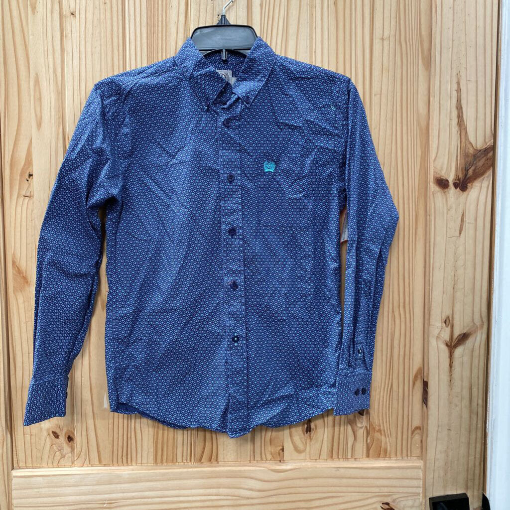 BOYS CINCH LS BLUE/LT BLUE BUTTON UP SHIRT M 10