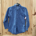 BOYS WRANGLER RIATA LS BLUE PLAID BUTTON UP SHIRTT L 10/12
