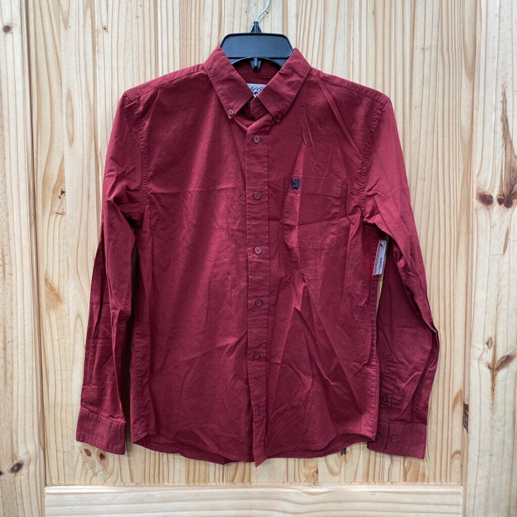 BOYS CINCH LS WINE BUTTON UP SHIRT L 12