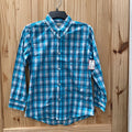 BOYS WRANGLER RIATA LS CYAN/WHITE PLAID BUTTON UP SHIRT L 10/12