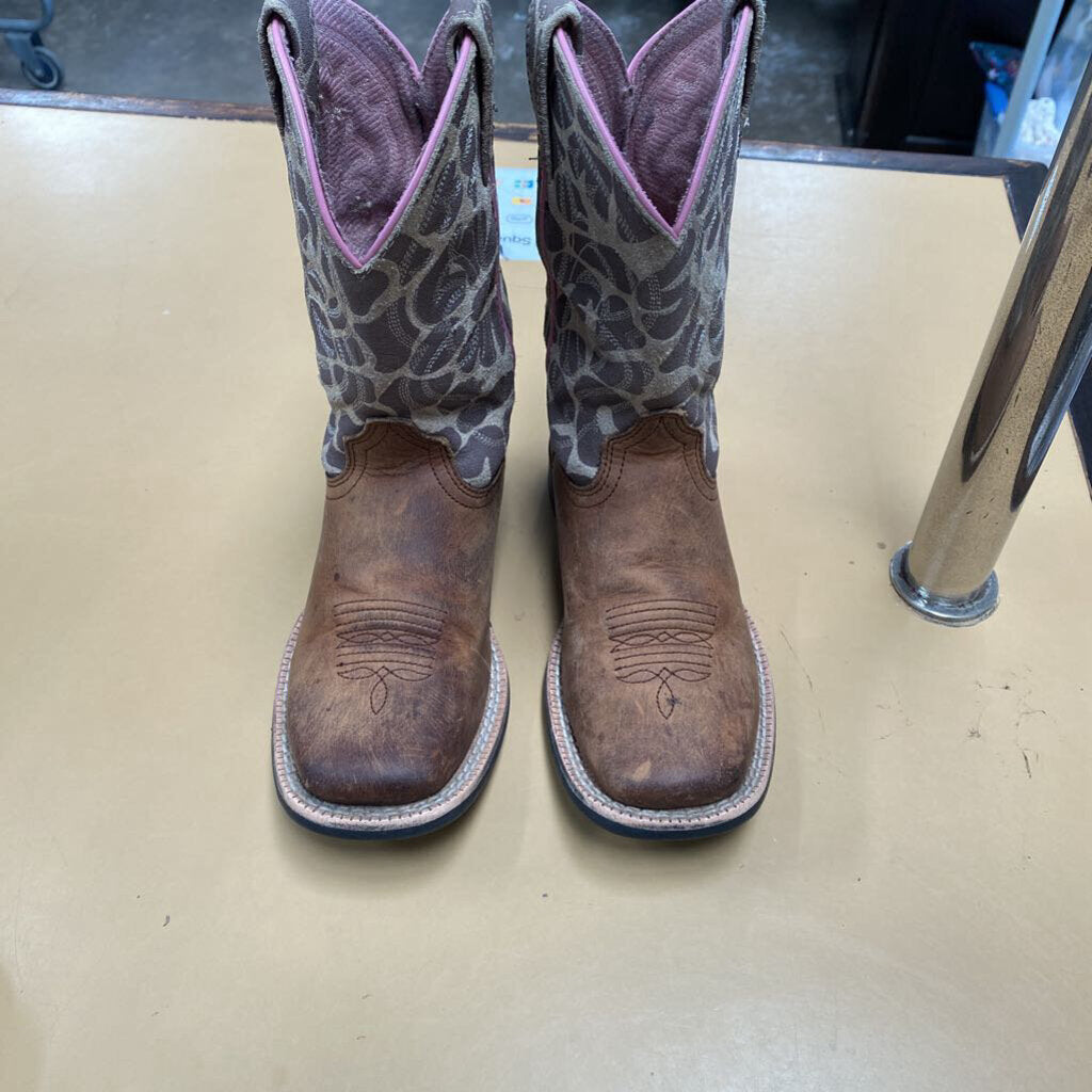 GIRLS ARIAT BOOTS BROWN/LEOPARD 11