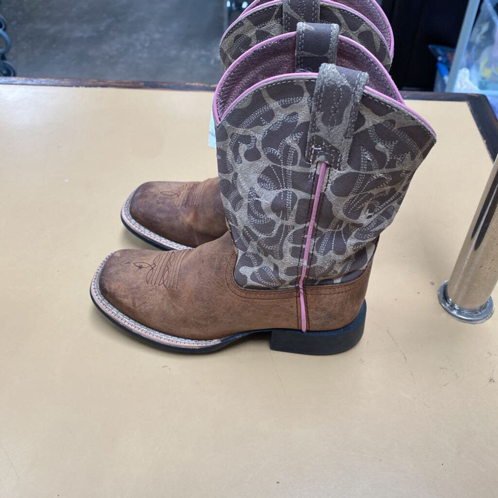 GIRLS ARIAT BOOTS BROWN/LEOPARD 11