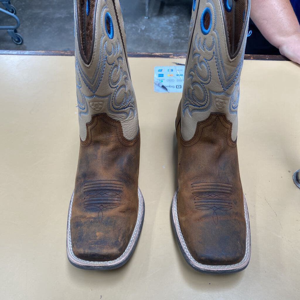 WOMENS ARIAT BOOTS TAN/SKY BLUE 6