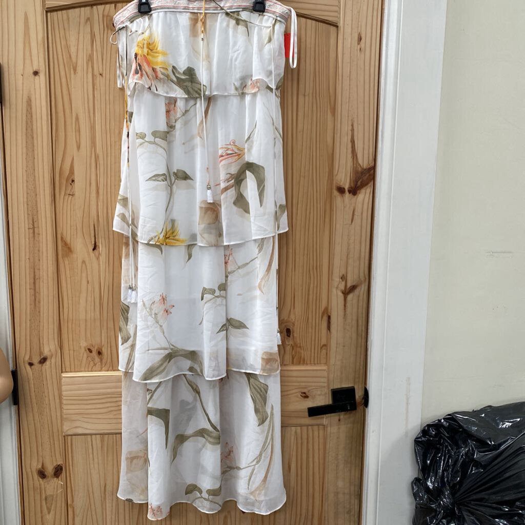 WOMENS WHITE HOUSE BLK MARKEY TUBE CASUAL DRESS WHITE FLORAL L