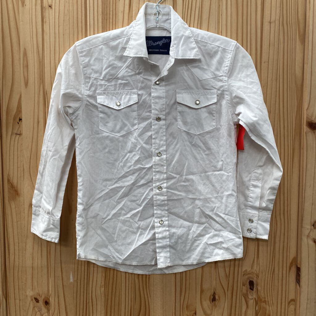 BOYS WRANGLER LS WHITE PEARL SNAP SHIRT M 7/8