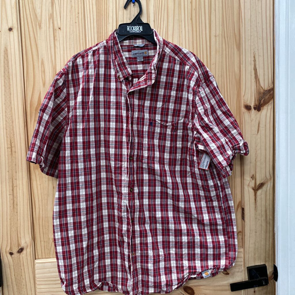 MENS CARHARTT PAID BUTTON UP SHIRT RED/WHITE/BLK XL