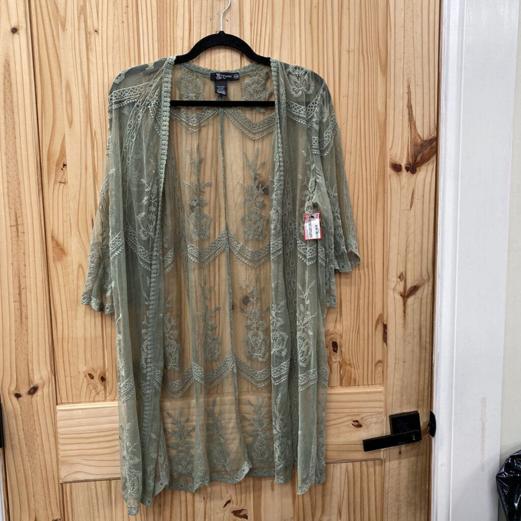 WOMENS MISS CHIEVOUS SAGE GREEN SHEER CARDIGAN L/XL