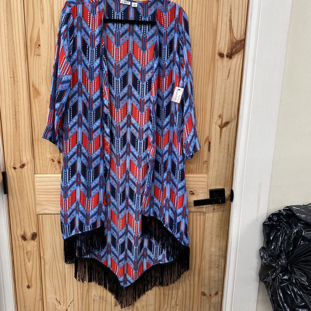 WOMENS CATO SHEER CASUAL CARDIGAN RED/NAVY BLUE/SKY BLUE XL
