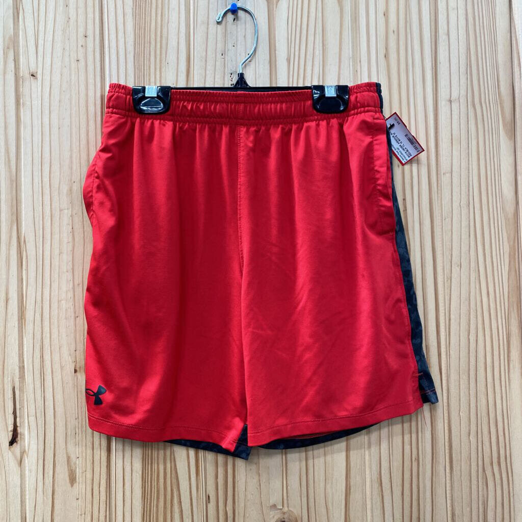 BOYS UNDER ARMOUR SHORTS RED/BLK YL 12