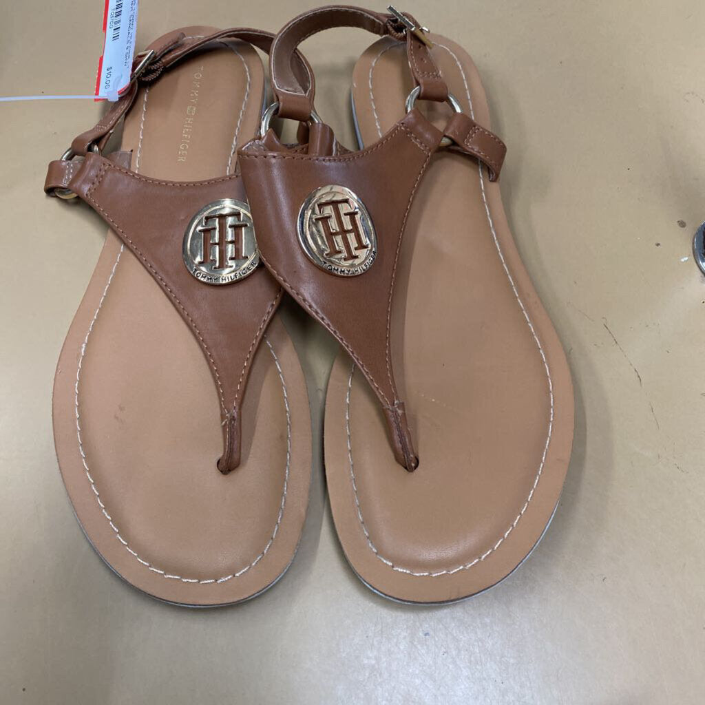 WOMENS TOMMY HILFIGER LT CHESTNUT SANDALS 9