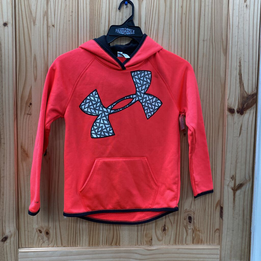 GIRLS UNDER ARMOUR HOODIE BRIGHT CORAL/WHITE/BLK YMD 10