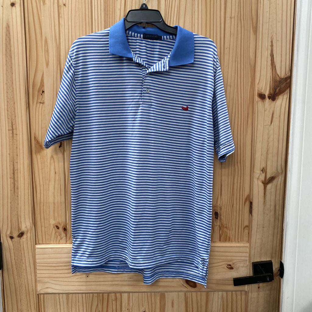 MEN SOUTHERN MARSH POLO SHIRT LT BLUE/WHITE STRIPE