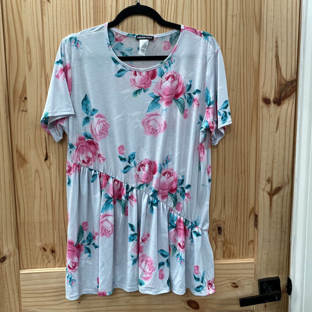 WOMENS HEIMISH USA WHITE FLORAL TOP L