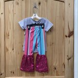 GIRLS 2PC SET STAY WILD GREY/FLORAL/INK SEQUIN 2XS 6/12M NWT