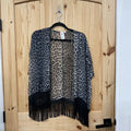 WOMENS OLIVE TREE LEOPARD SHEER TOP W/FRINGE S NWT