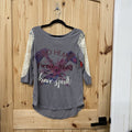 WOMENS KIND HEART FIERCE MINS SHIRT GREY W/LACE S NWT