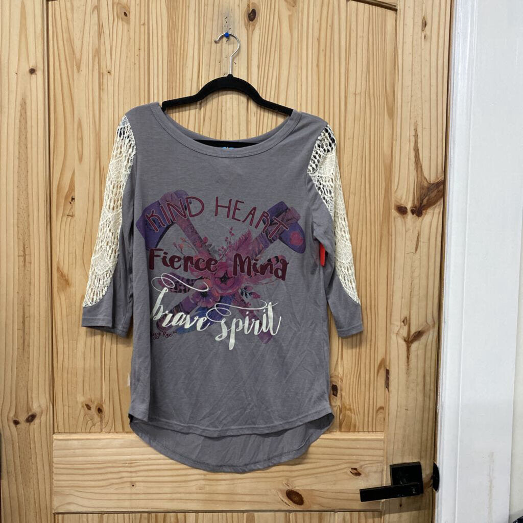 WOMENS KIND HEART FIERCE MINS SHIRT GREY W/LACE S NWT