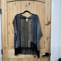 WOMENS OLIVE TREE LEOPARD SHEER TOP W/FRINGE L NWT
