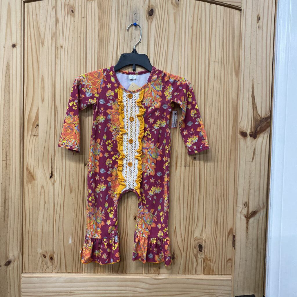 GIRLS WILLOW CROW LS ROMPER ORANGE/FUSHIA 12/18M NWT