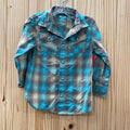 BOYS WRANGLER SNAP UP PLAID SHIRTTURQUOISE/BROWN/TAN 4T