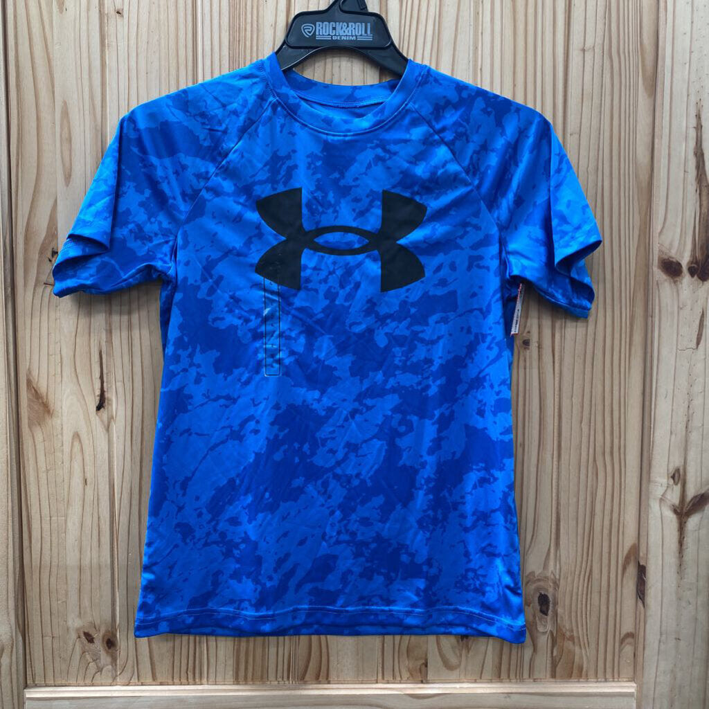 BOYS UNDER ARMOUR SHIRT BLUE/BLK YL 12 NWT