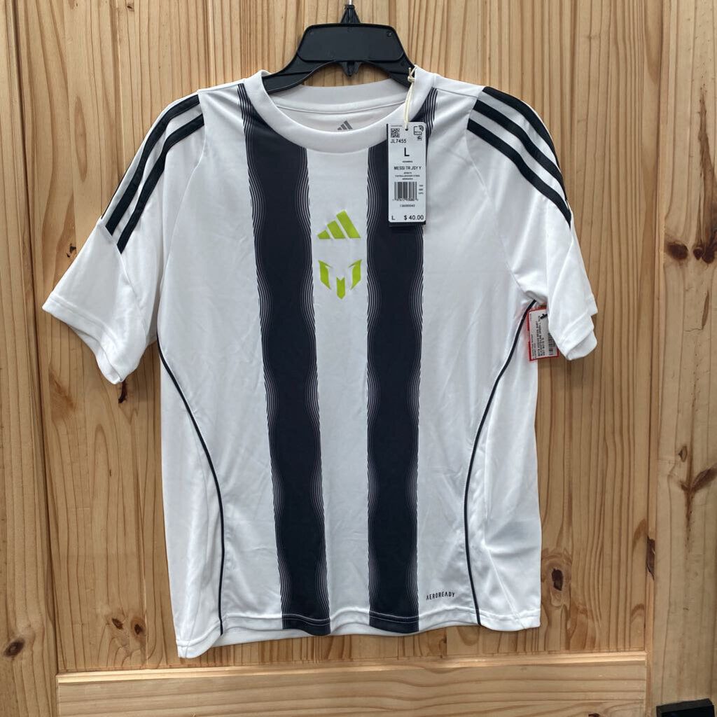 BOYS ADIDAS MESSI SHIRT BLK/WHITE/LIME GREEN L 13/14 NWT