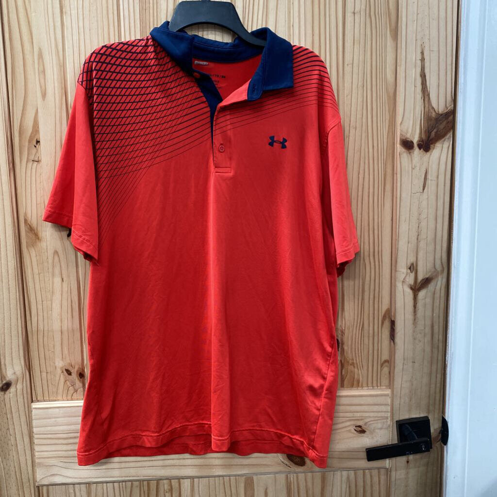 MENS UNDER ARMOUR POLO SHIRT RED/NAVY BLUE XL