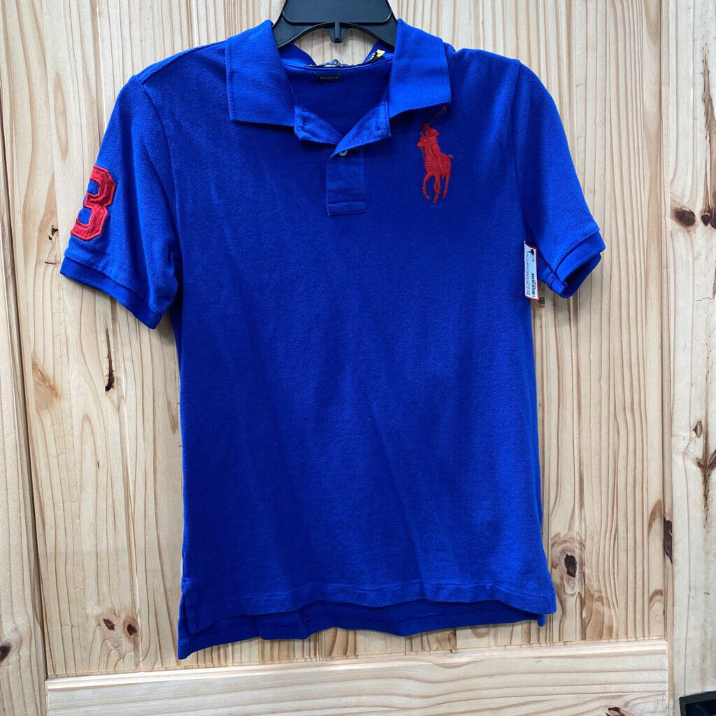 BOYS POLO RALPH LAUREN ROYAL BLUE/RED SHIRT L 14/16