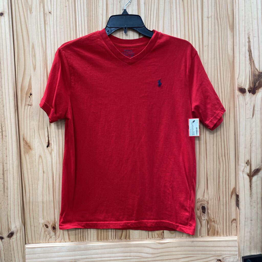 BOYS POLO RALPH LAUREN RED/NAVY BLUE SHIRT L 14/16
