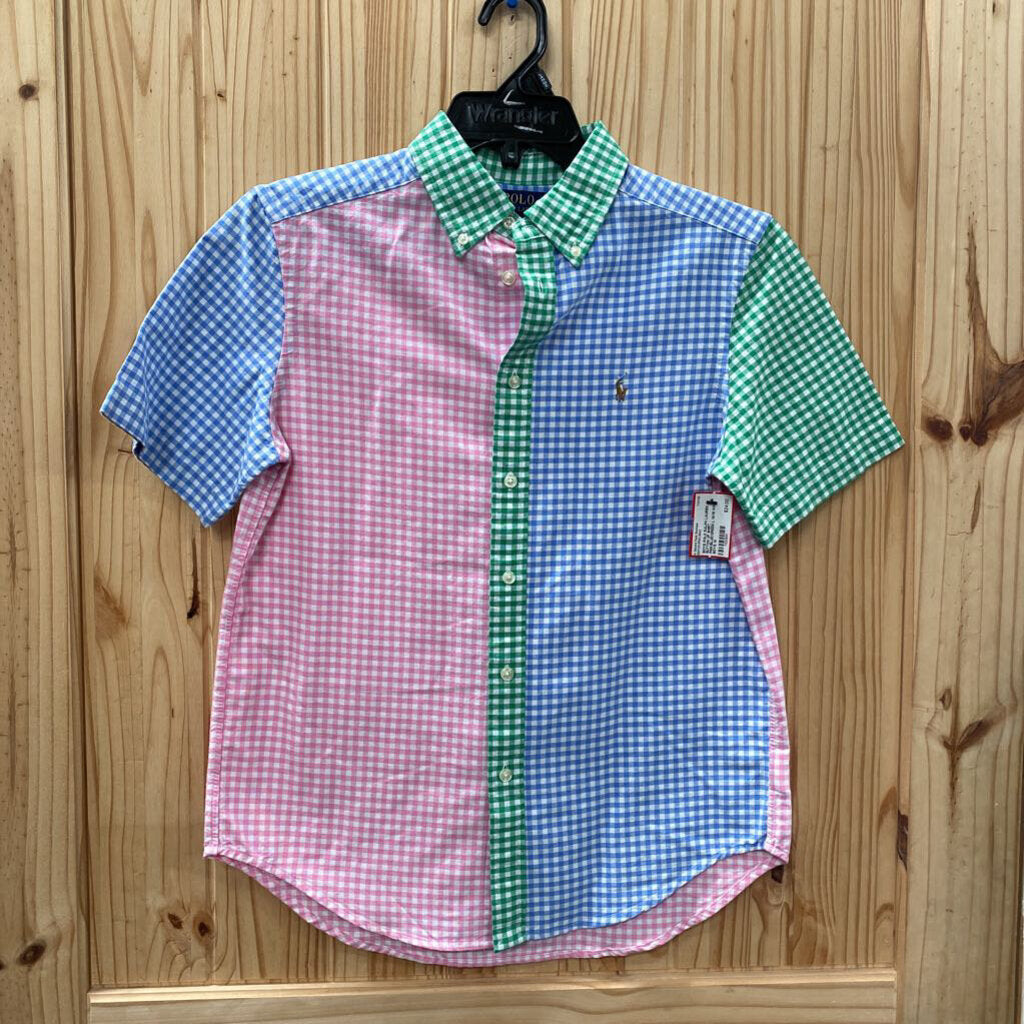BOYS POLO RALPH LAUREN BUTTON UP SHIRT PINK/BLUE/GREEN L 14/16 NWT
