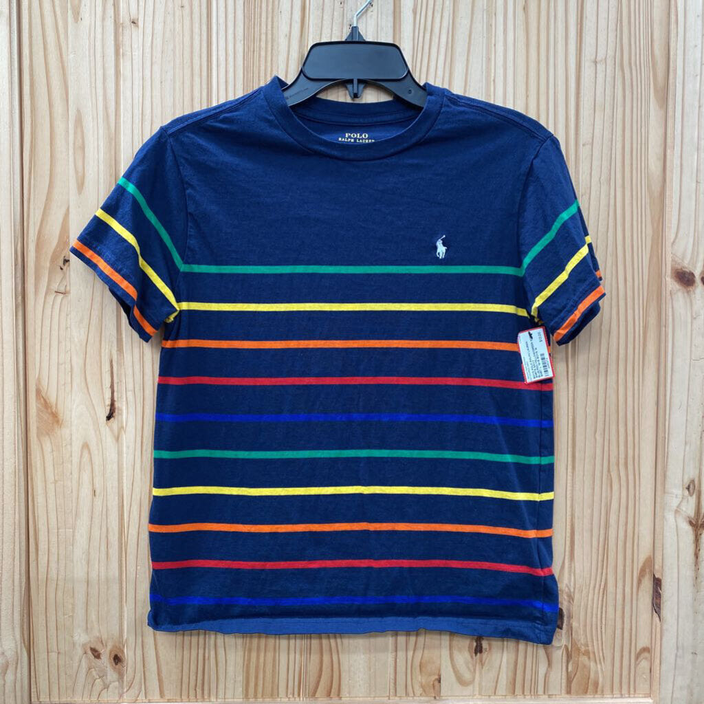 BOYS POLO RALPH LAUREN SHIRTS NAVY BLUE/RED/YELLOW/GREEN STRIPE SHIRT L 14/16