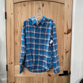 MENS EDDIE BAUER LS PLAID BUTTON UP SHIRT BLUE/ORANGE L