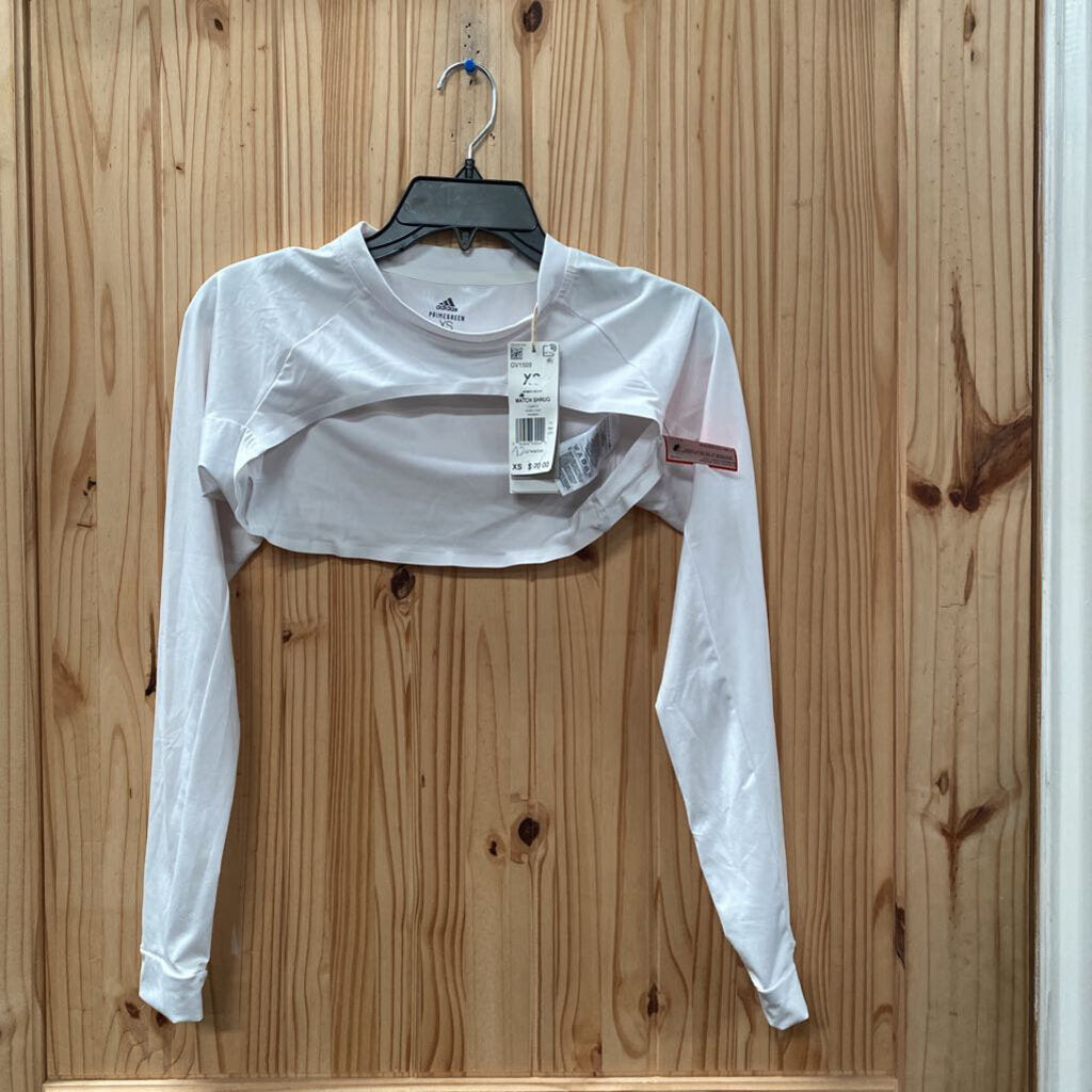 WOMENS ADIDAS LS CROP TOP WHITE/BLK XS NWT