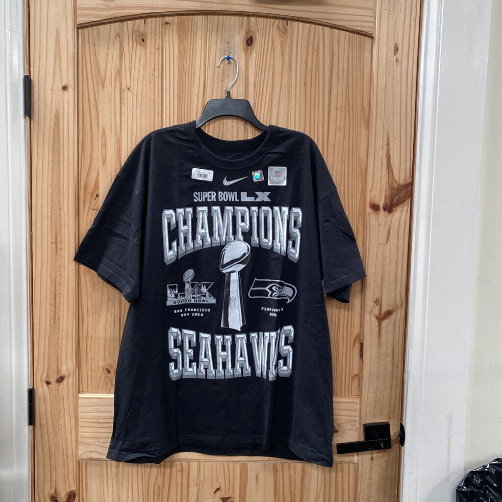 MENS NIKE SUPER BOWL CHAMPIONS SEAHAWKS BLK/SILVER/WHITE SHIRT XL NEW