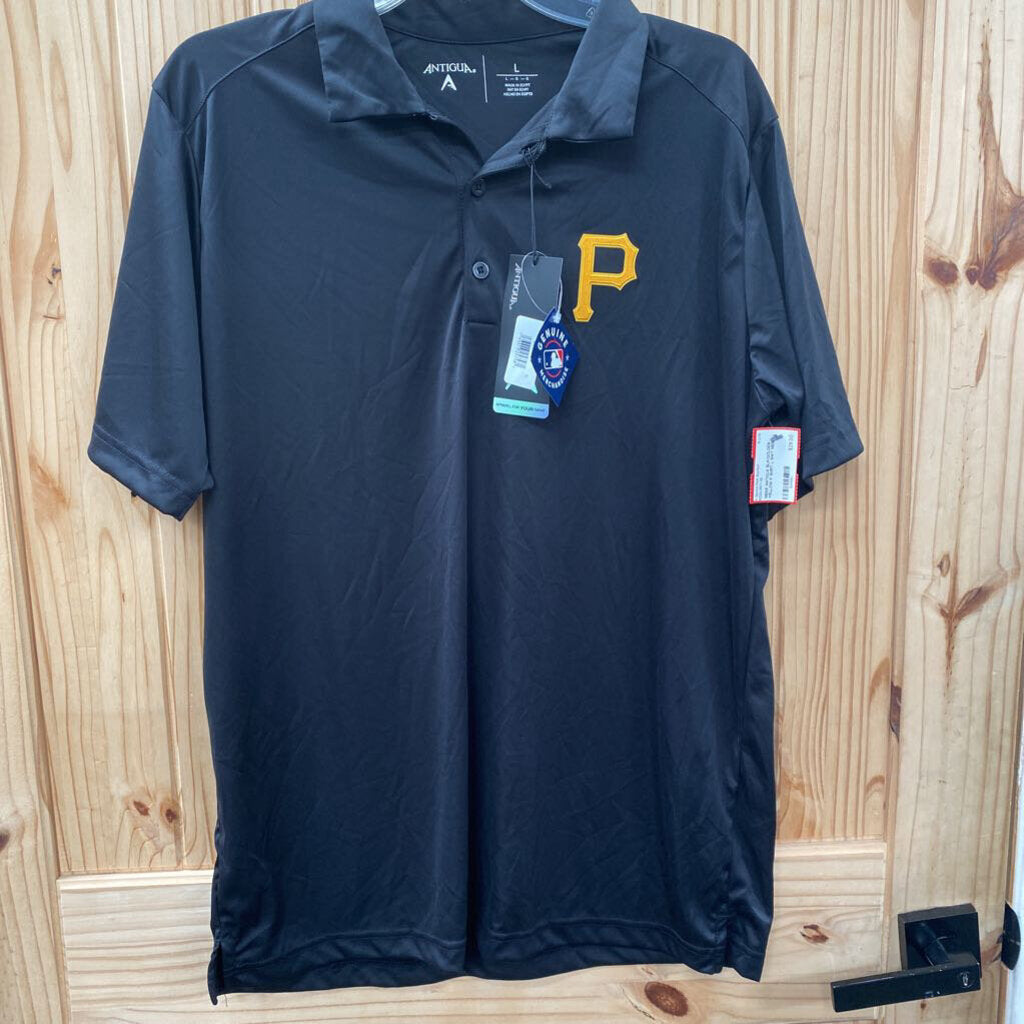 MENS ANTIGUA BLK/GOLDEN YELLOW P SHIRT L NWT