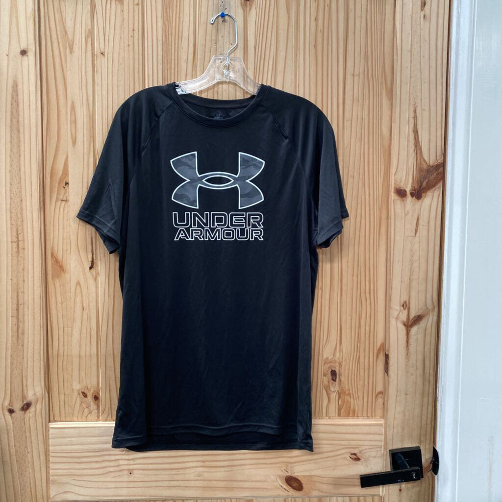 BOYS UNDER ARMOUR SHIRT BLK/WHITE/GREY CAMO YXL 14 NWT