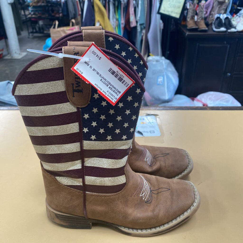 TWISTER BOOTS BROWN/RED/WHITE/BLUE 13