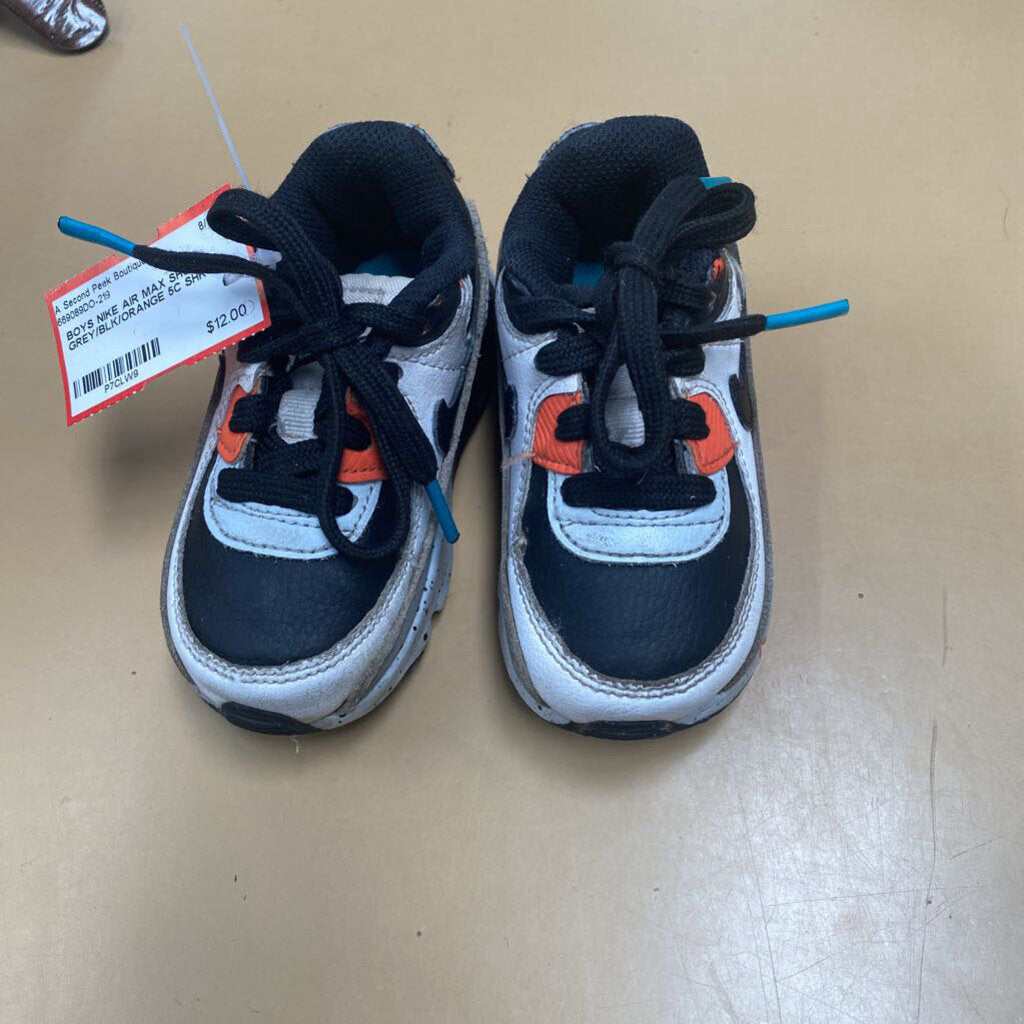 BOYS NIKE AIR MAX SHOES GREY/BLK/ORANGE 5C
