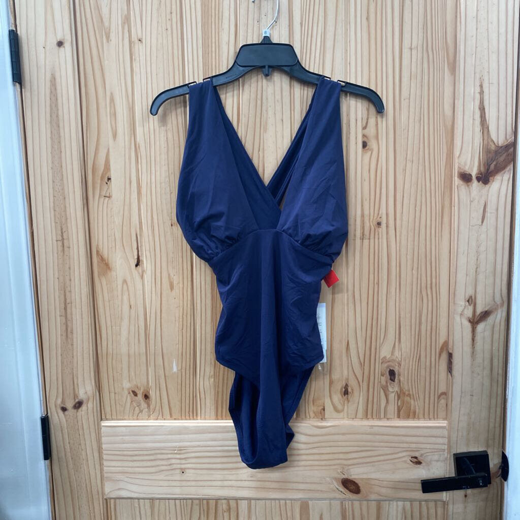 WOMENS CALIA CUTOUT HALTER ONE PIECE NAVY BLUE 10 NWT