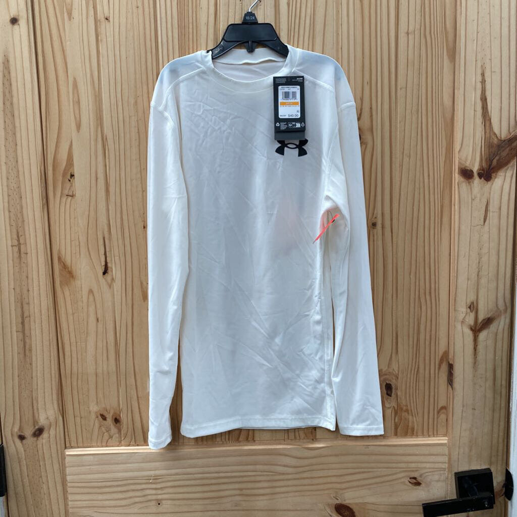MENS UNDER ARMOUR LS WHITE/BLK SHIRT S NWT