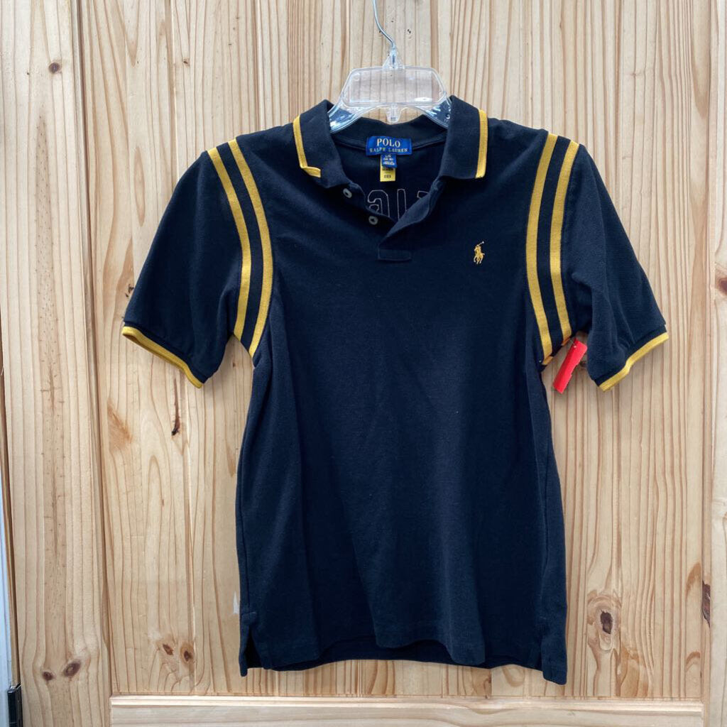 BOYS RALPH LAUREN POLO SHIRT BLK/GOLD W/TIGER L 14/16