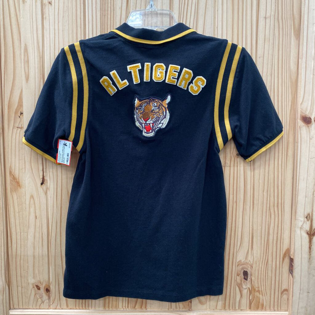 BOYS RALPH LAUREN POLO SHIRT BLK/GOLD W/TIGER L 14/16