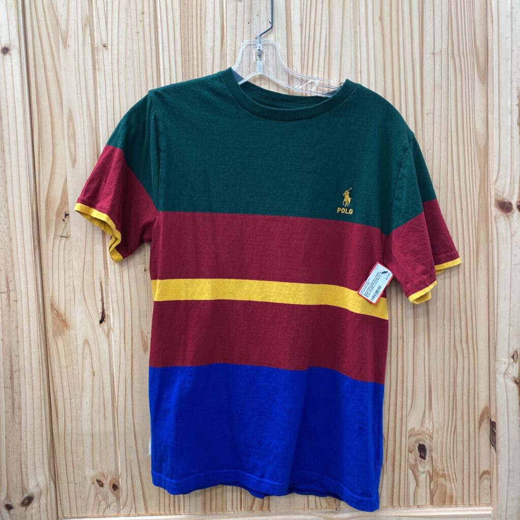 BOYS POLO RALPH LAUREN SHIRT DK GREEN/WINE ROYAL BLUE STRIPE L 14/16