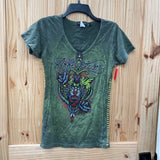 WOMENS BLACK LABEL AFFLICTION OLIVE GREEN SHIRT M
