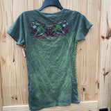 WOMENS BLACK LABEL AFFLICTION OLIVE GREEN SHIRT M