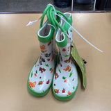 MUCKY WEAR RAIN BOOTS CREAM/GREEN W/ANIMALS 6 NEW