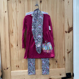 GIRLS 3PC SET DK MAGENTA/LEOPARD W/PUMPKINS 2XL 5/6